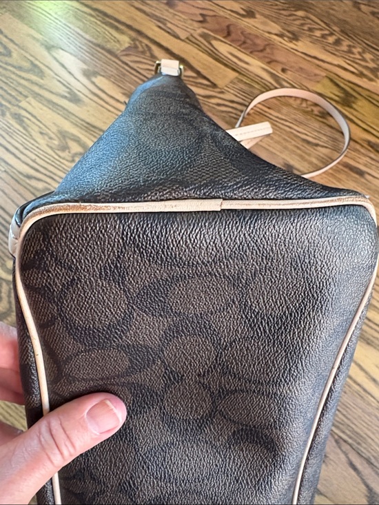 Coach Peyton Signature brown coated leather large purse